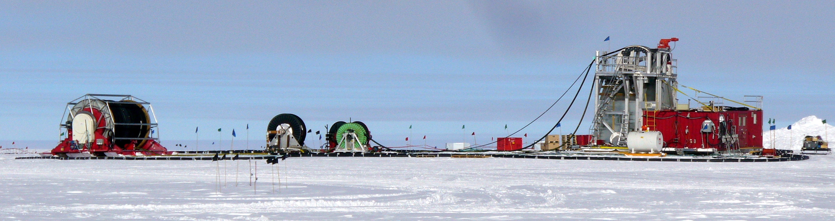 IceCube drilling equipment at the South Pole drill camp, 13 December 2009. The original wide photo has been cropped.